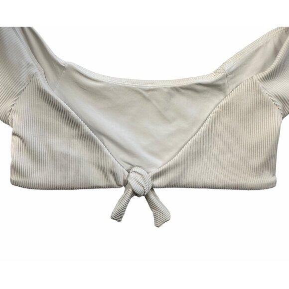 B. Swim Womens White Ribbed Crop Bikini Top Front knot Tie Resort Summer Beach - Picture 8 of 8